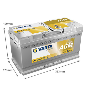 VARTA SILVER Dynamic AGM 570-901-085 サイズ イメージ